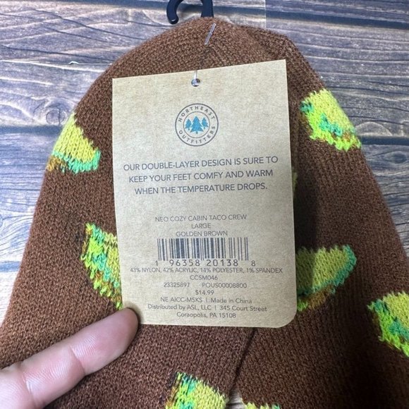 NWT Northeast Outfitters Mens Cozy Cabin Taco Socks Crew Size Large (Brown) - Picture 6 of 7